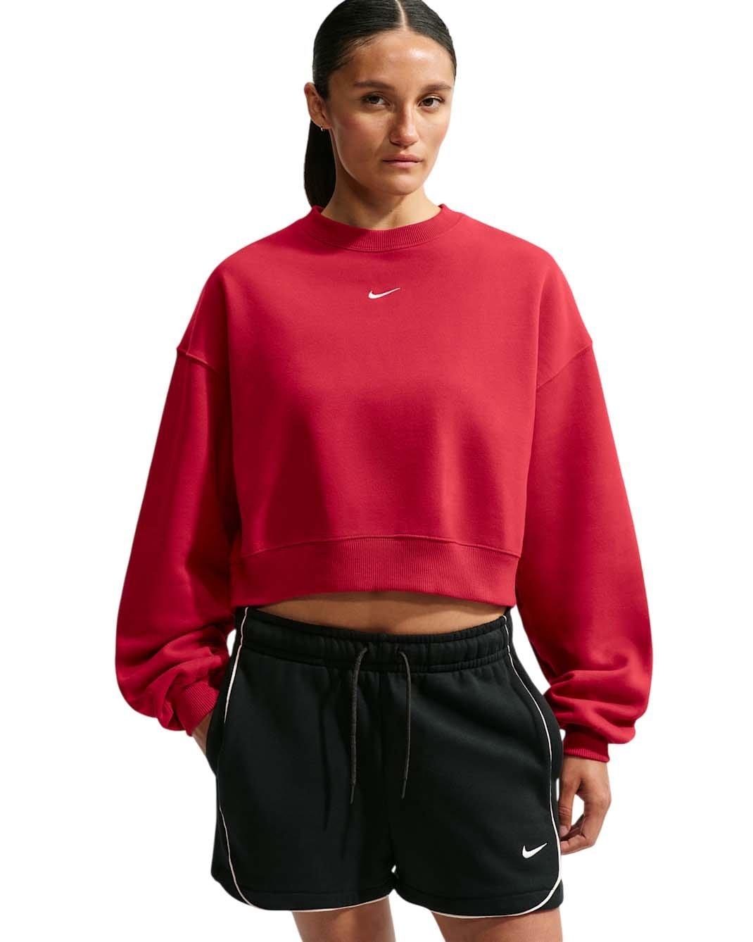 Nike Women's Studio Fleece Medium Weight Oversized Cropped Crewneck - Red - RED